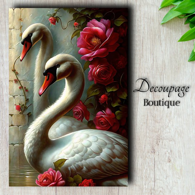Elegant Swans and Roses Decoupage Tissue Paper (Elegant Swans and Roses Decoupage Tissue Paper)