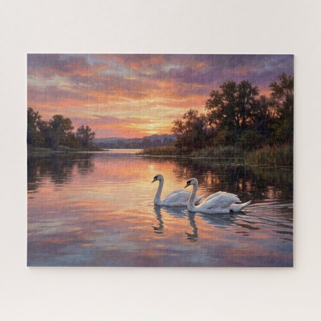 Elegant Swans at Sunset Jigsaw Puzzle (Horizontal)