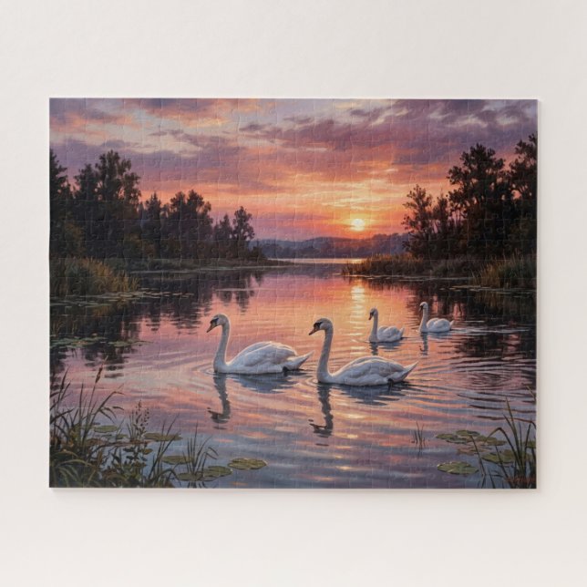 Elegant Swans at Sunset Jigsaw Puzzle (Horizontal)