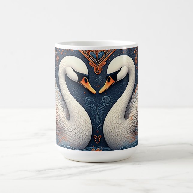 Elegant Swans by Ornate Floral Patterns Coffee Mug (Center)