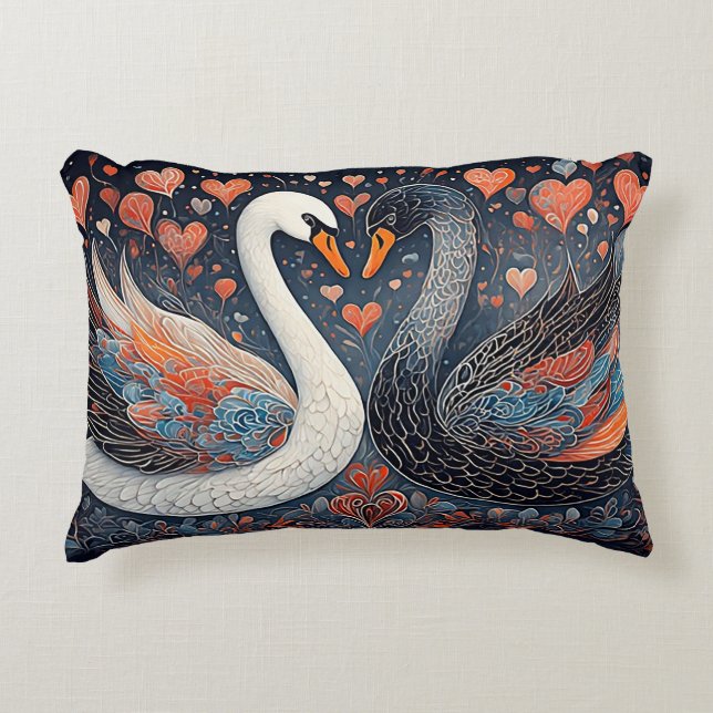 Elegant Swans by Ornate Floral Patterns Decorative Cushion (Front)