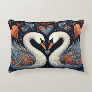 Elegant Swans by Ornate Floral Patterns Decorative Cushion