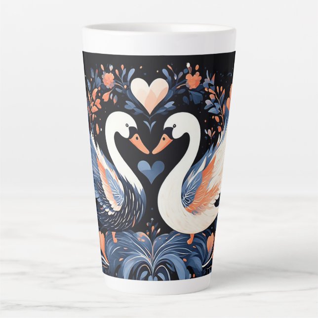 Elegant Swans by Ornate Floral Patterns Latte Mug (Front)