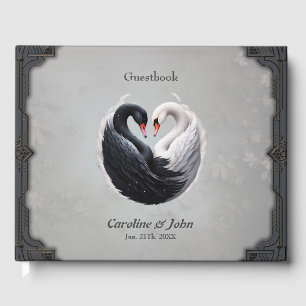 Elegant swans forning a heart together.  guest book