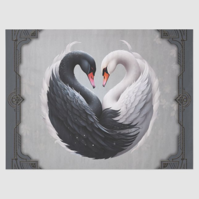 Elegant swans forning a heart together.  tissue paper (Front)