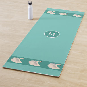 Elegant Swans & Monogram on Teal Yoga Mat