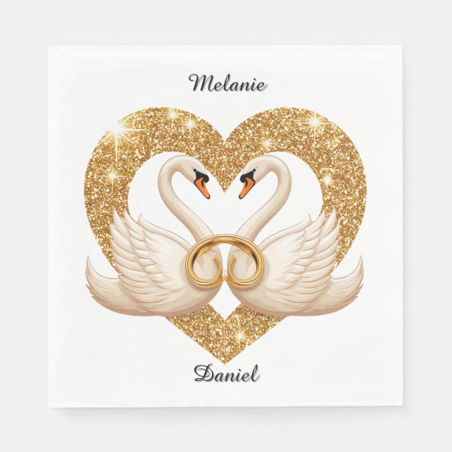 Elegant Swans Romantic Wedding Table Napkin (Front)