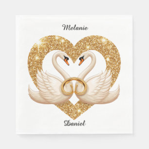 Elegant Swans with Golden Rings Napkin