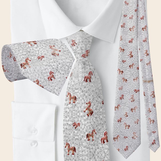 Elegant Swedish Dala Horse Grey Red Tie (Creator Uploaded)