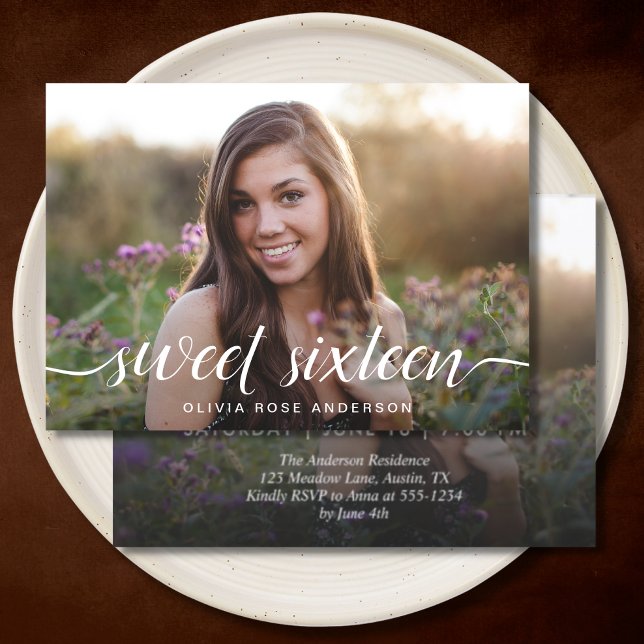 Elegant Sweet 16 2-sided Photo Birthday Party Invitation (Creator Uploaded)