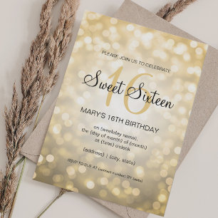 Elegant Sweet 16 Birthday Gold Glitter Lights Invitation