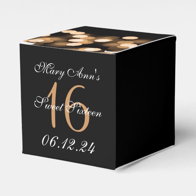 Elegant Sweet 16 Birthday Hollywood Glam Gold Favour Box (Front Side)