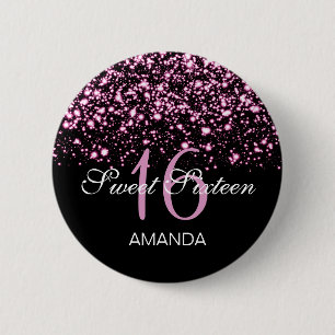 Elegant Sweet 16 Birthday Midnight Glam Pink 6 Cm Round Badge