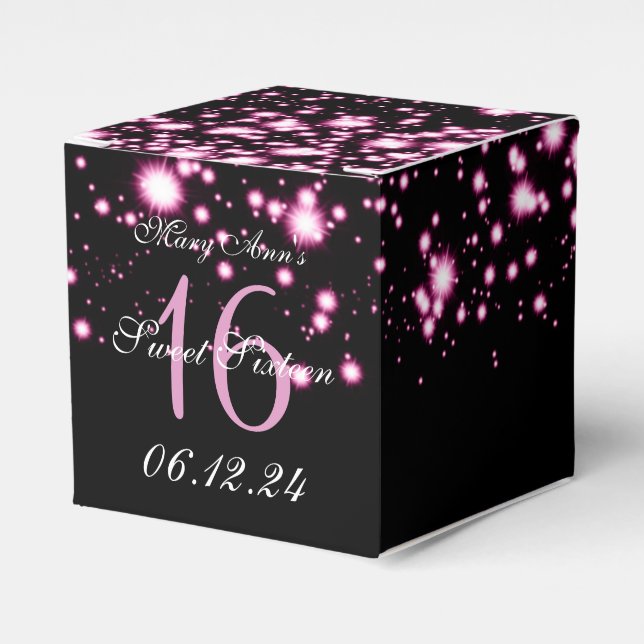 Elegant Sweet 16 Birthday Midnight Glam Pink Favour Box (Front Side)