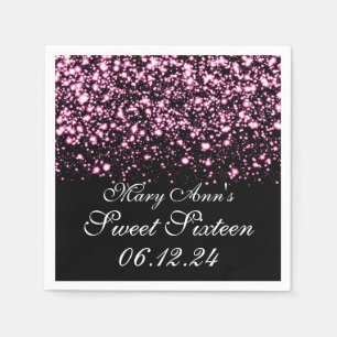 Elegant Sweet 16 Birthday Midnight Glam Pink Napkin