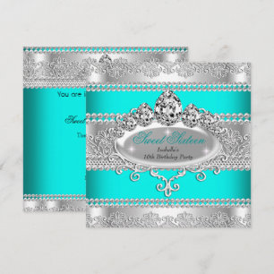 Elegant Sweet 16 Birthday Princess Teal Blue Tiara Invitation