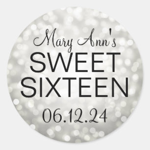 Elegant Sweet 16 Birthday Silver Glitter Lights Classic Round Sticker
