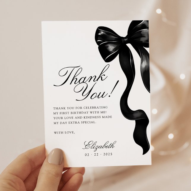 Elegant Sweet 16 Black Bow Thank You Card (Creator Uploaded)