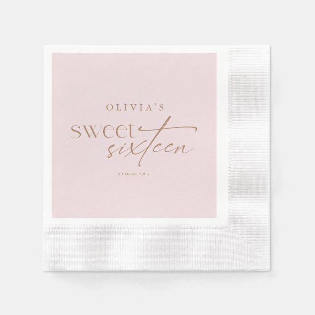 Elegant Sweet 16 Blush Pink Birthday  Napkin (Front)