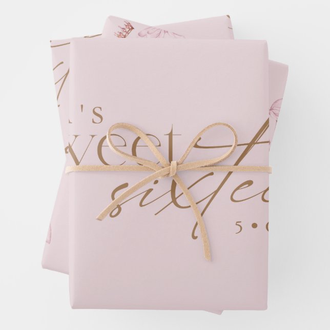 Elegant Sweet 16 Blush Pink Birthday  Wrapping Paper Sheet (In situ)