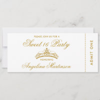 Elegant Sweet 16 Party Gold and White Ticket