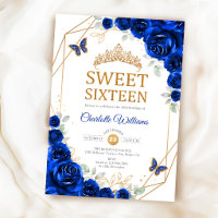 Elegant Sweet 16 Royal Blue Roses Gold