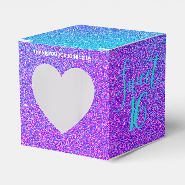 Elegant Sweet 16 Teal Purple Glitter Thank You Favour Box (Front Side)