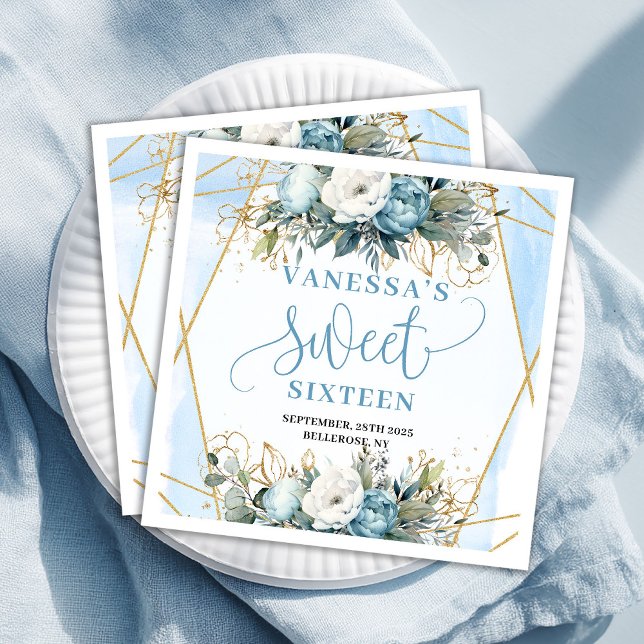 Elegant Sweet 16th Dusty Blue Greenery Table  Napkin (Elegant Sweet 16th Dusty Blue Greenery Table Napkins)