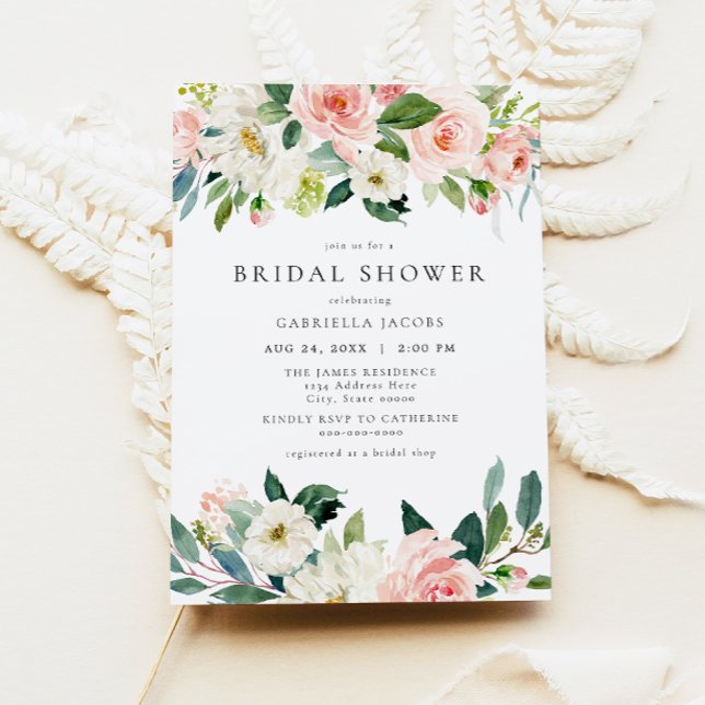 Elegant & Sweet Blush Pink Floral Bridal Shower Invitation (Creator Uploaded)