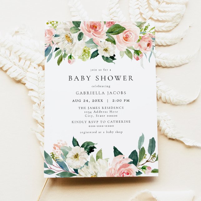 Elegant & Sweet Blush Pink Floral Girl Baby Shower Invitation (Creator Uploaded)