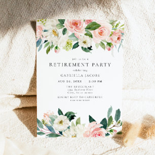 Elegant & Sweet Blush Pink Floral Retirement Party Invitation