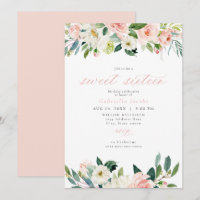 Elegant Sweet Blush Pink Floral Sweet 16 Birthday