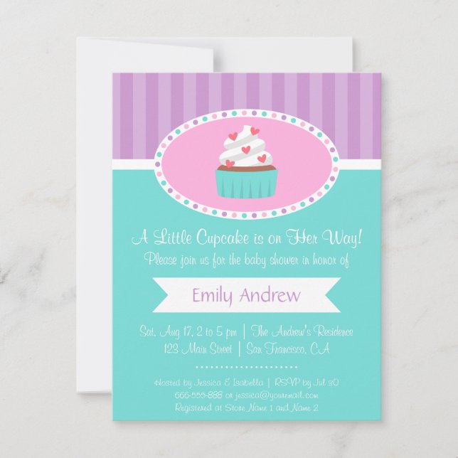 Elegant Sweet Cupcake Baby Shower Invitations (Front)