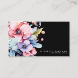 Elegant Sweet Flowers Black Business Cards