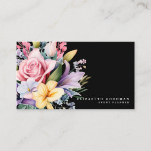 Elegant Sweet Flowers Black Business Cards