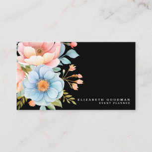 Elegant Sweet Flowers Black Business Cards