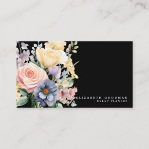 Elegant Sweet Flowers Black Business Cards
