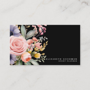 Elegant Sweet Flowers Black Business Cards