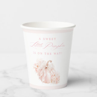 Elegant Sweet Little Pumpkin Bow Baby Shower Paper Cups