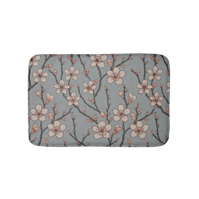 Elegant Sweet Pink Flower Blossom Cherry Pattern Bath Mat (Front)