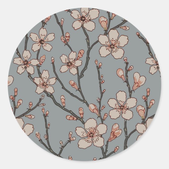 Elegant Sweet Pink Flower Blossom Cherry Pattern Classic Round Sticker (Front)