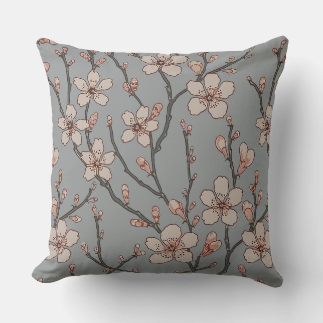 Elegant Sweet Pink Flower Blossom Cherry Pattern Cushion (Front)