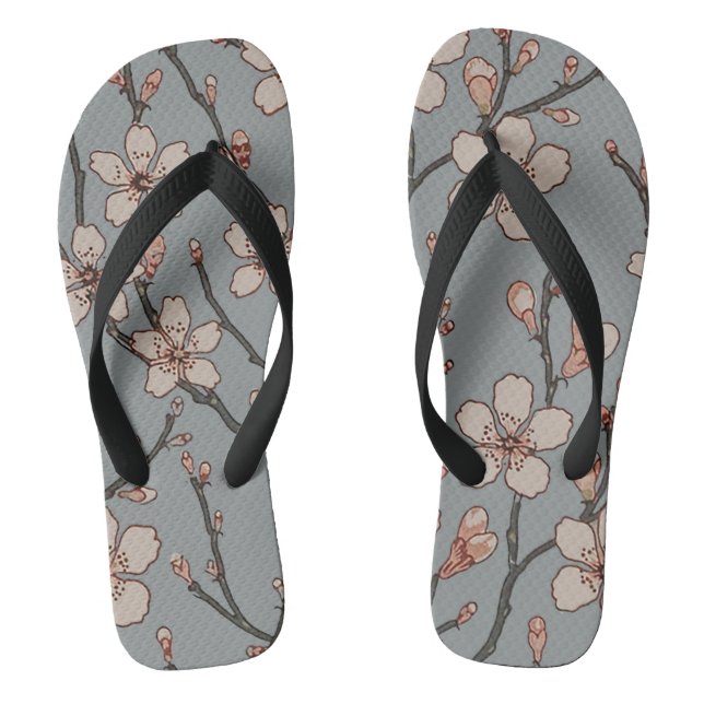 Elegant Sweet Pink Flower Blossom Cherry Pattern Jandals (Footbed)