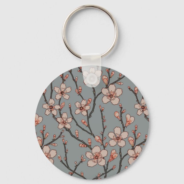 Elegant Sweet Pink Flower Blossom Cherry Pattern Key Ring (Front)