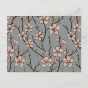 Elegant Sweet Pink Flower Blossom Cherry Pattern Postcard