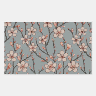 Elegant Sweet Pink Flower Blossom Cherry Pattern Rectangular Sticker