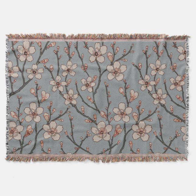 Elegant Sweet Pink Flower Blossom Cherry Pattern Throw Blanket (Front)