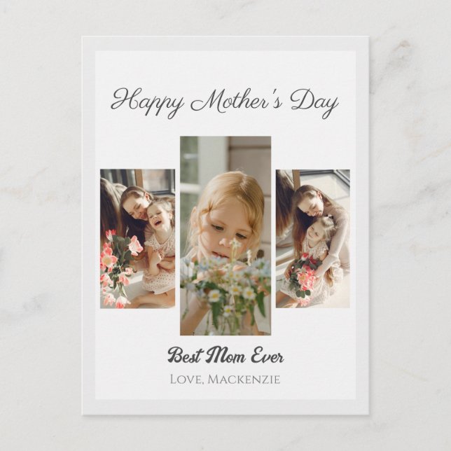  Elegant Sweet Pink Happy mothers Day Three photo Holiday Postcard (Front)