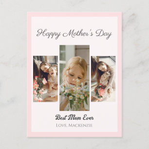 Elegant Sweet Pink Happy mothers Day Three photo Holiday Postcard