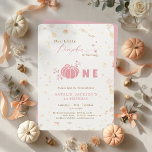  Elegant Sweet Pink Little Pumpkin 1st Birthday Invitation